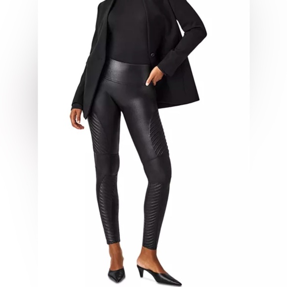 This is a pair of black Spanx Faux Leather Moto Leggings. - Picture 3 of 16